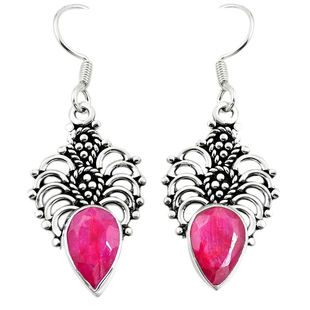 Natural red ruby 925 sterling silver dangle earrings jewelry m38616