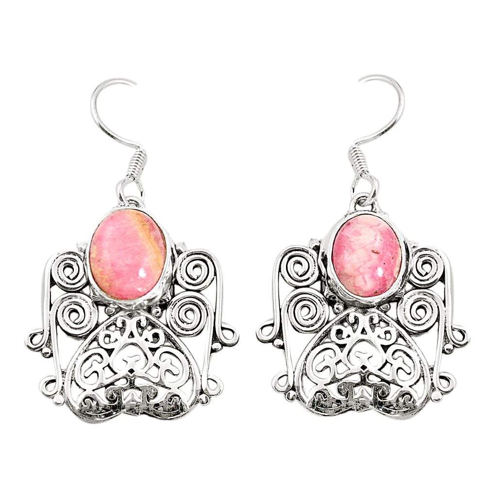 Natural pink rhodochrosite inca rose (argentina) 925 silver earrings m38621