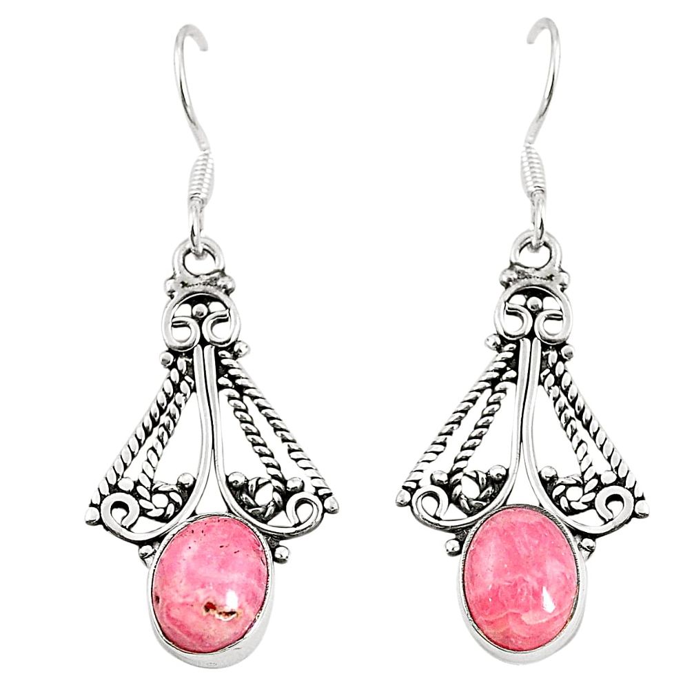 Natural pink rhodochrosite inca rose (argentina) 925 silver earrings m38623