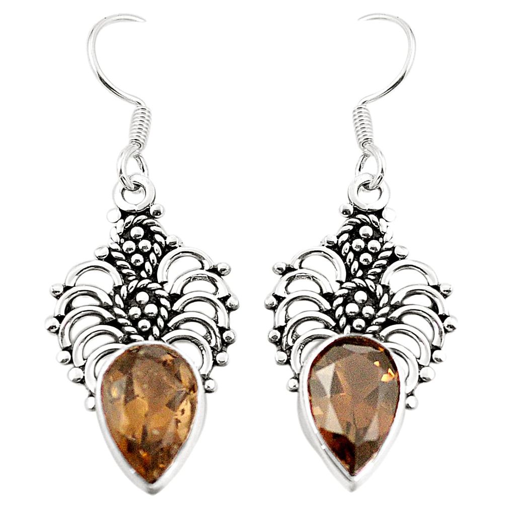 Brown smoky topaz 925 sterling silver dangle earrings jewelry m38629