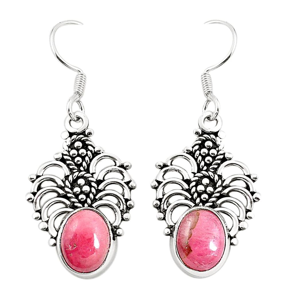 Natural pink rhodochrosite inca rose (argentina) 925 silver earrings m38632