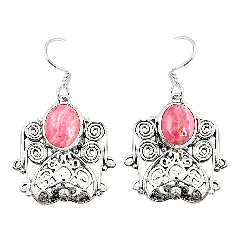 Natural pink rhodochrosite inca rose (argentina) 925 silver earrings m38639