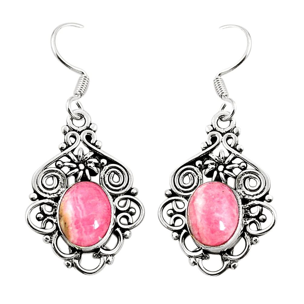 Natural pink rhodochrosite inca rose (argentina) 925 silver earrings m38640