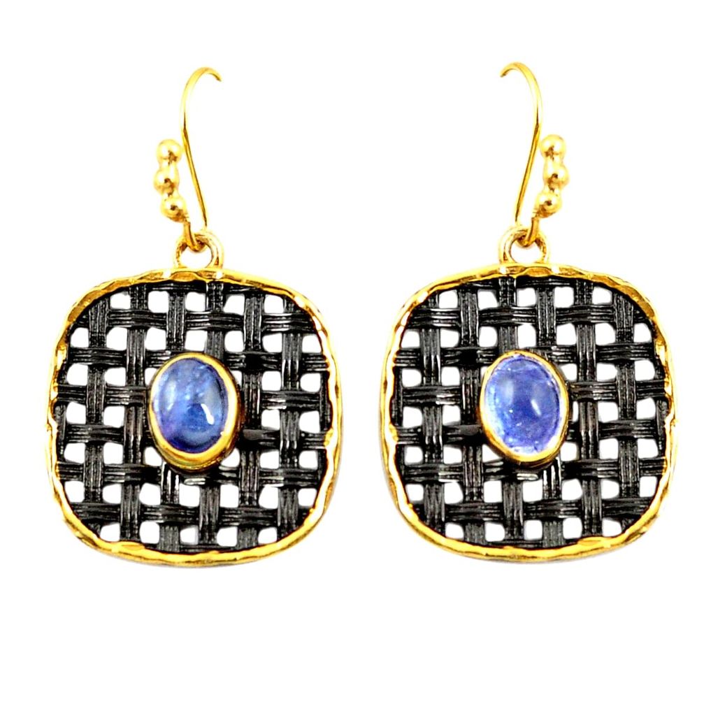 925 silver natural blue tanzanite rhodium 14k gold dangle earrings m38924