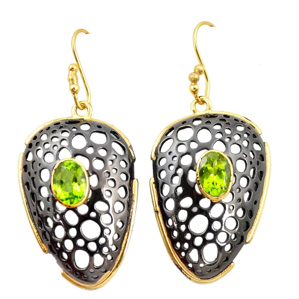 Natural green peridot rhodium 925 silver 14k gold dangle earrings m38986