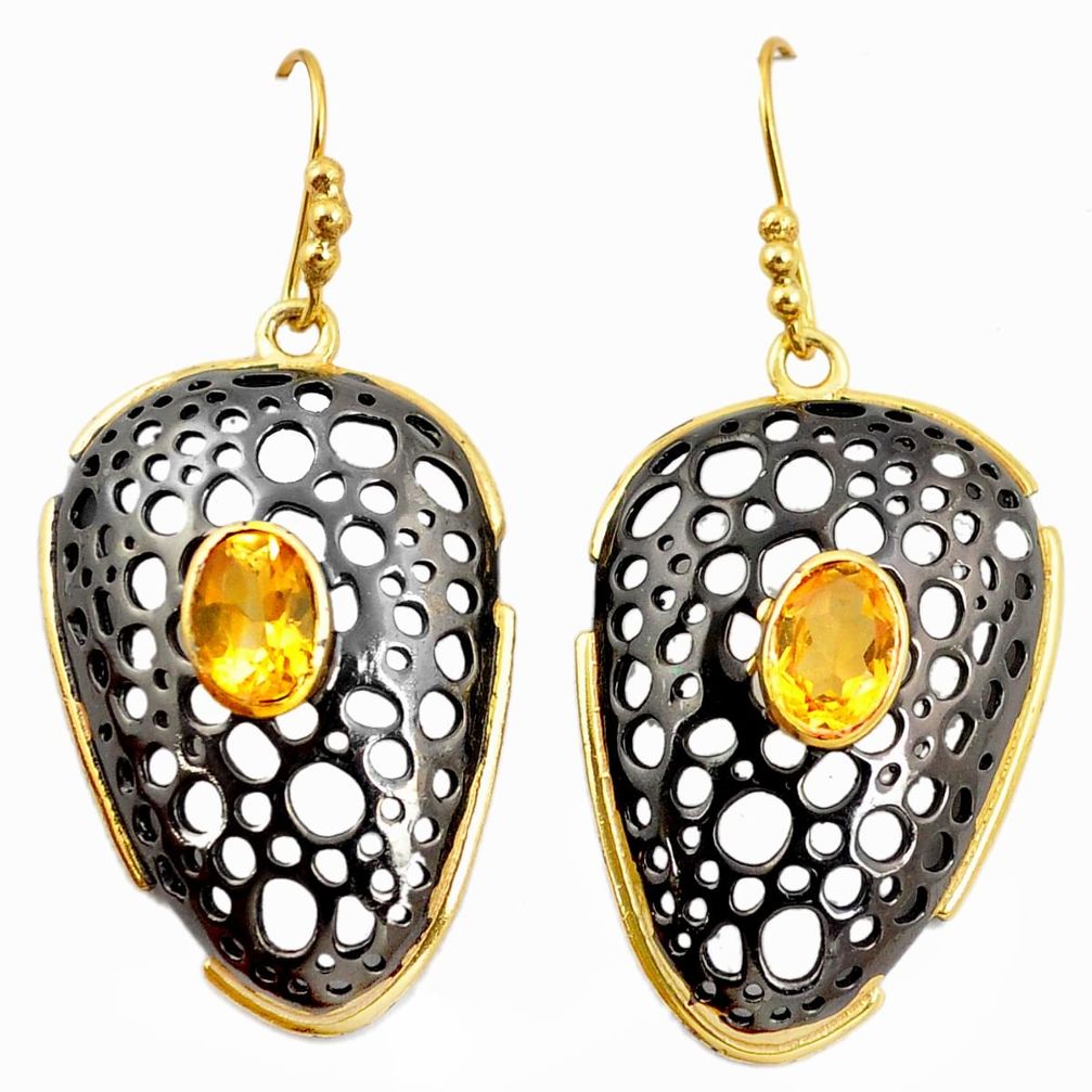 925 silver natural yellow citrine rhodium 14k gold dangle earrings m38998