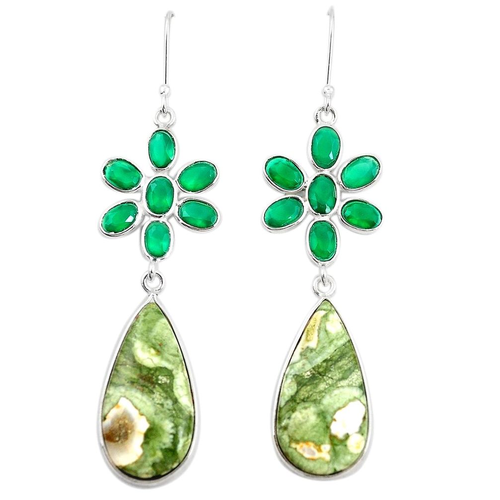 925 silver natural green rainforest rhyolite jasper dangle earrings m39004