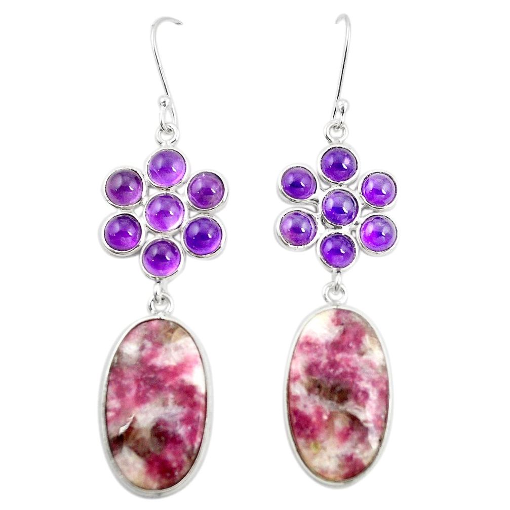 Natural purple lepidolite amethyst 925 silver dangle earrings m39006
