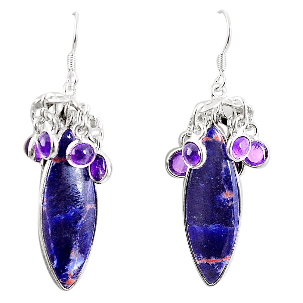 Natural orange sodalite amethyst 925 silver dangle earrings m39038