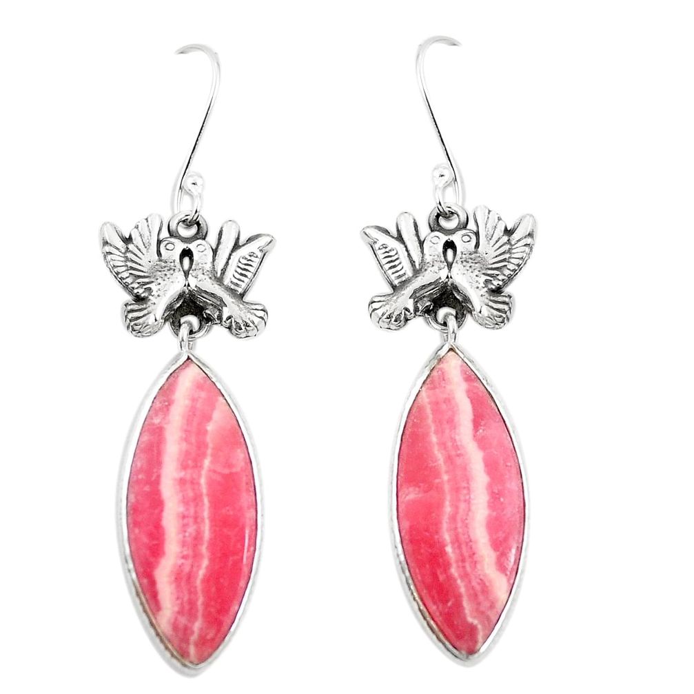 Natural pink rhodochrosite inca rose 925 silver love birds earrings m39048