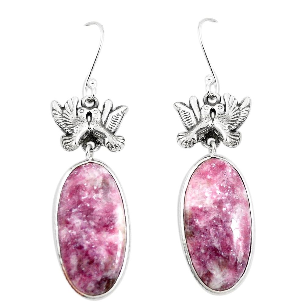 Natural purple lepidolite 925 sterling silver love birds earrings m39049