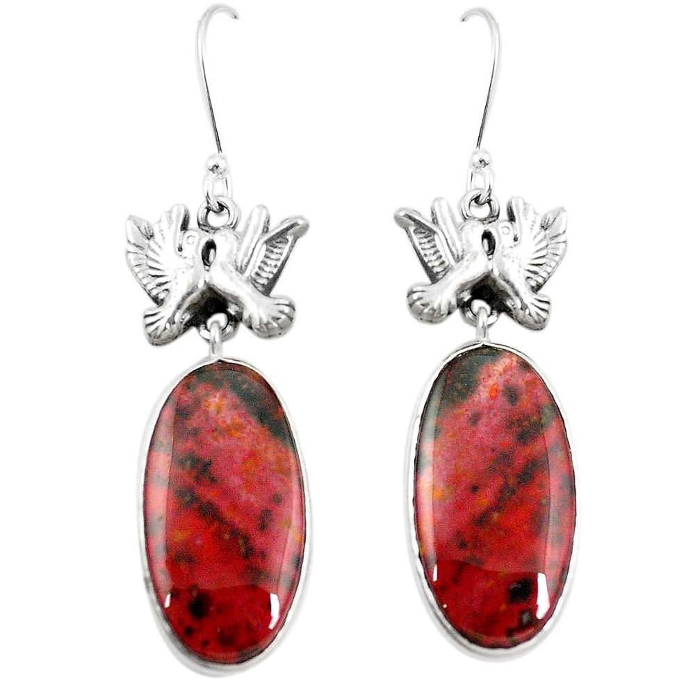 Natural bloodstone african (heliotrope) 925 silver love birds earrings m39050