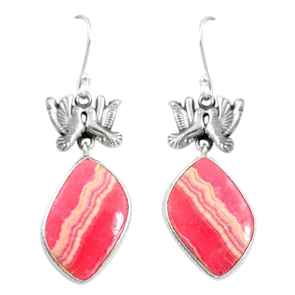 Natural pink rhodochrosite inca rose 925 silver love birds earrings m39059
