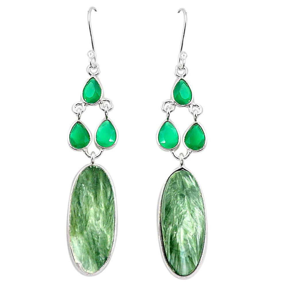 Natural green seraphinite (russian) 925 silver dangle earrings jewelry m39073