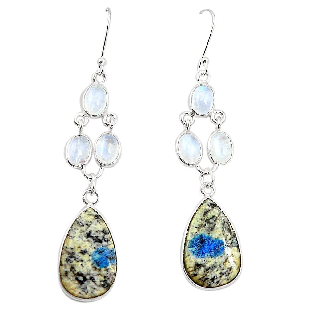 Natural k2 blue (azurite in quartz) 925 sterling silver dangle earrings m39078