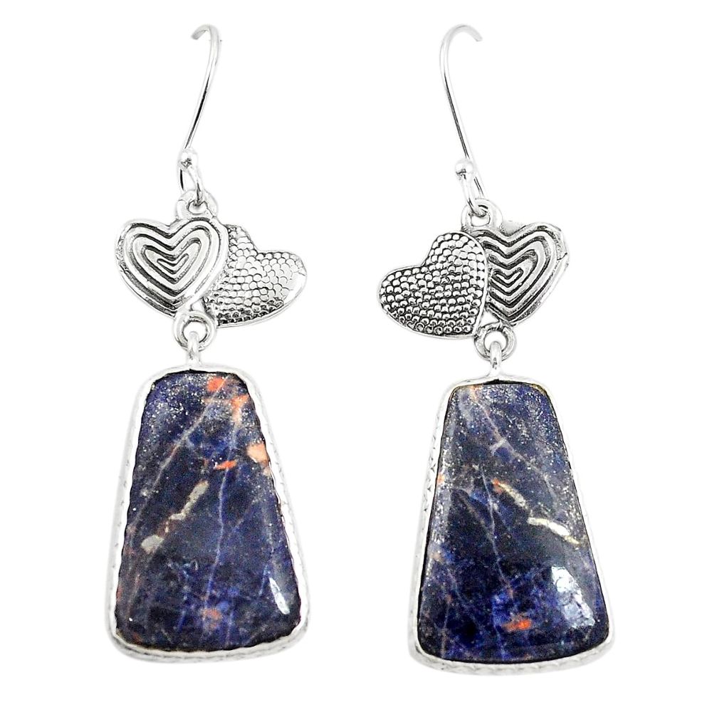 Natural orange sodalite 925 silver couple hearts earrings m39095