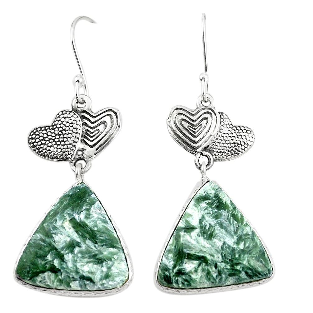 Natural green seraphinite (russian) 925 silver couple hearts earrings m39098