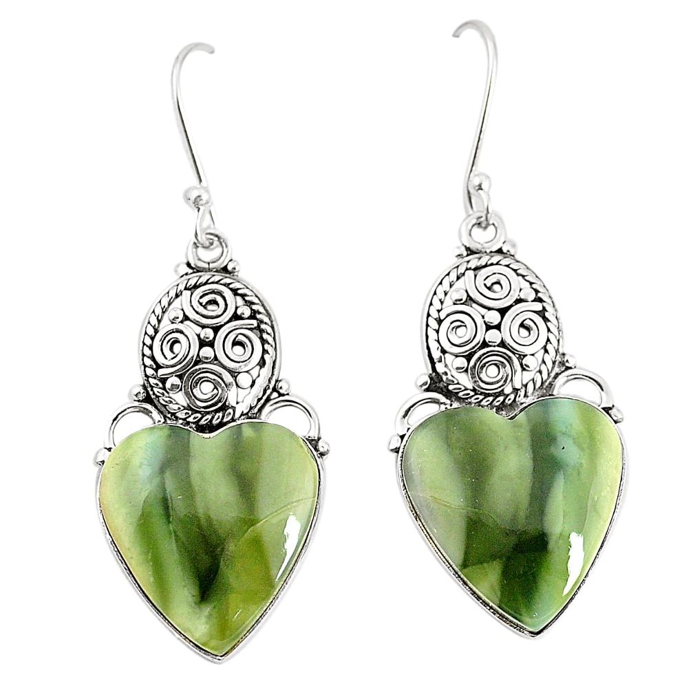 Natural green imperial jasper 925 silver dangle earrings jewelry m39112