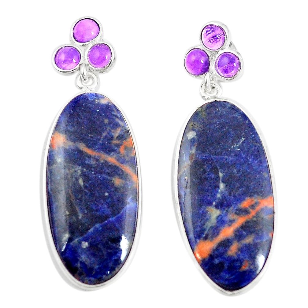 Natural orange sodalite amethyst 925 silver dangle earrings jewelry m39121