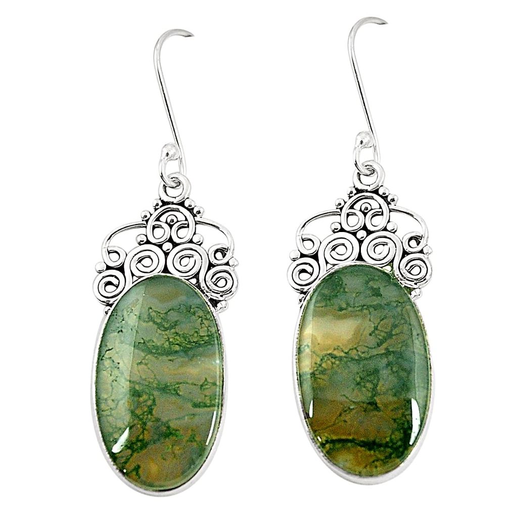 Natural green moss agate 925 sterling silver dangle earrings m39152