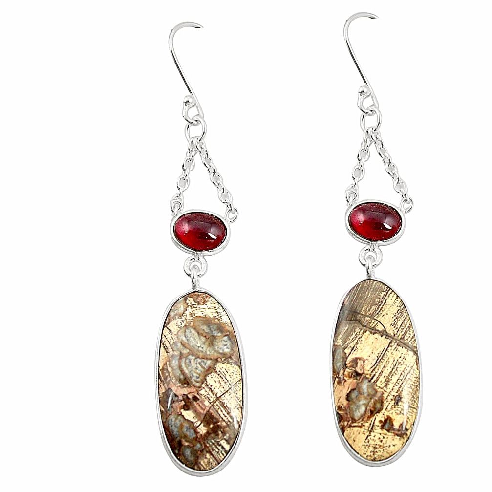 Natural brown mushroom rhyolite 925 silver dangle earrings m39153