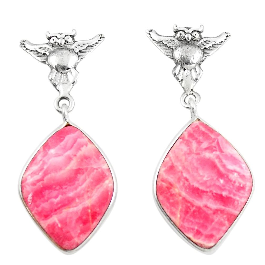 Natural pink rhodochrosite inca rose (argentina) 925 silver owl earrings m39161