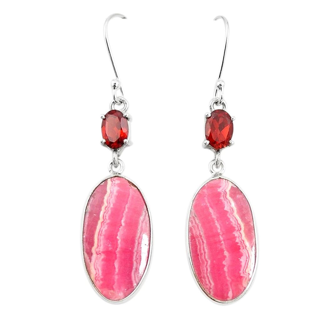 Natural pink rhodochrosite inca rose (argentina) 925 silver earrings m39175