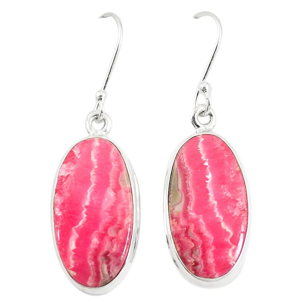 925 silver natural pink rhodochrosite inca rose dangle earrings m39180