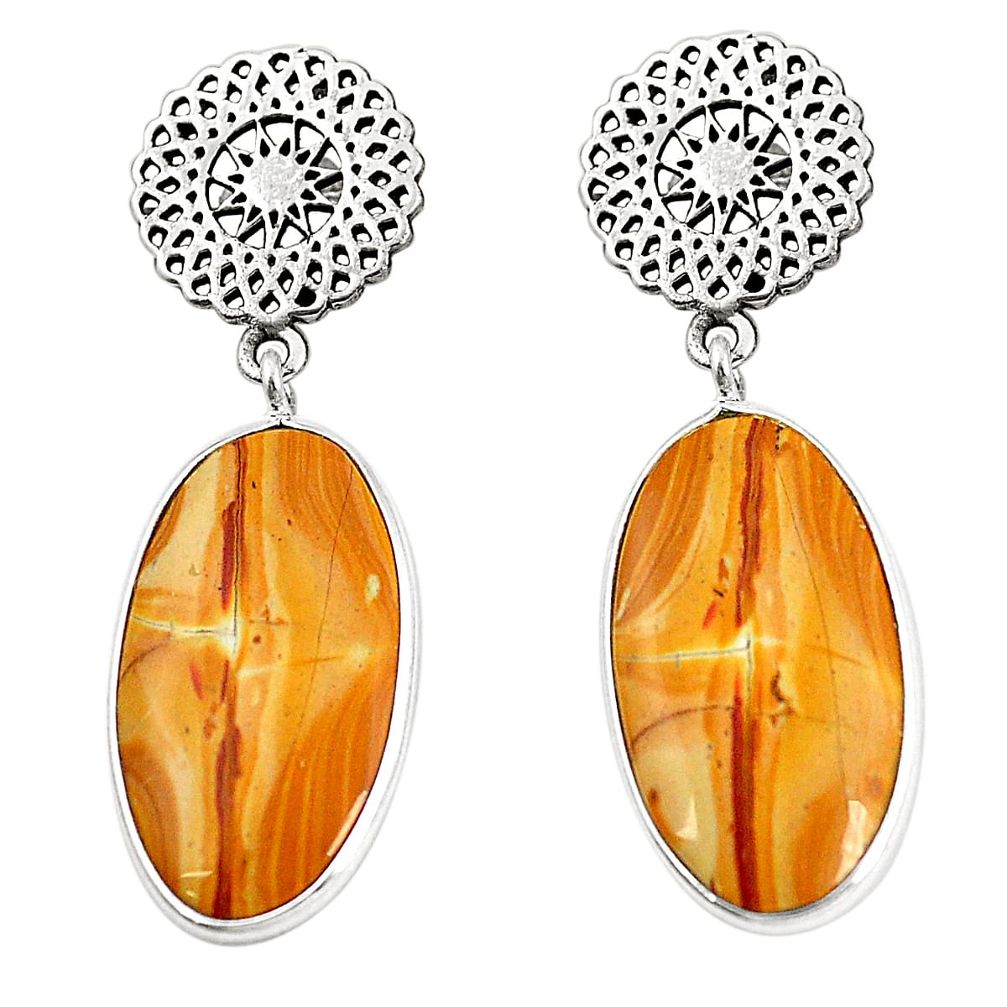 Natural yellow snakeskin jasper 925 silver dangle earrings jewelry m39181