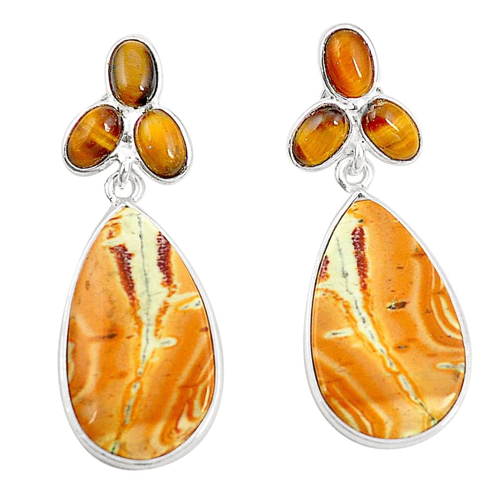 Natural yellow snakeskin jasper 925 silver dangle earrings jewelry m39183