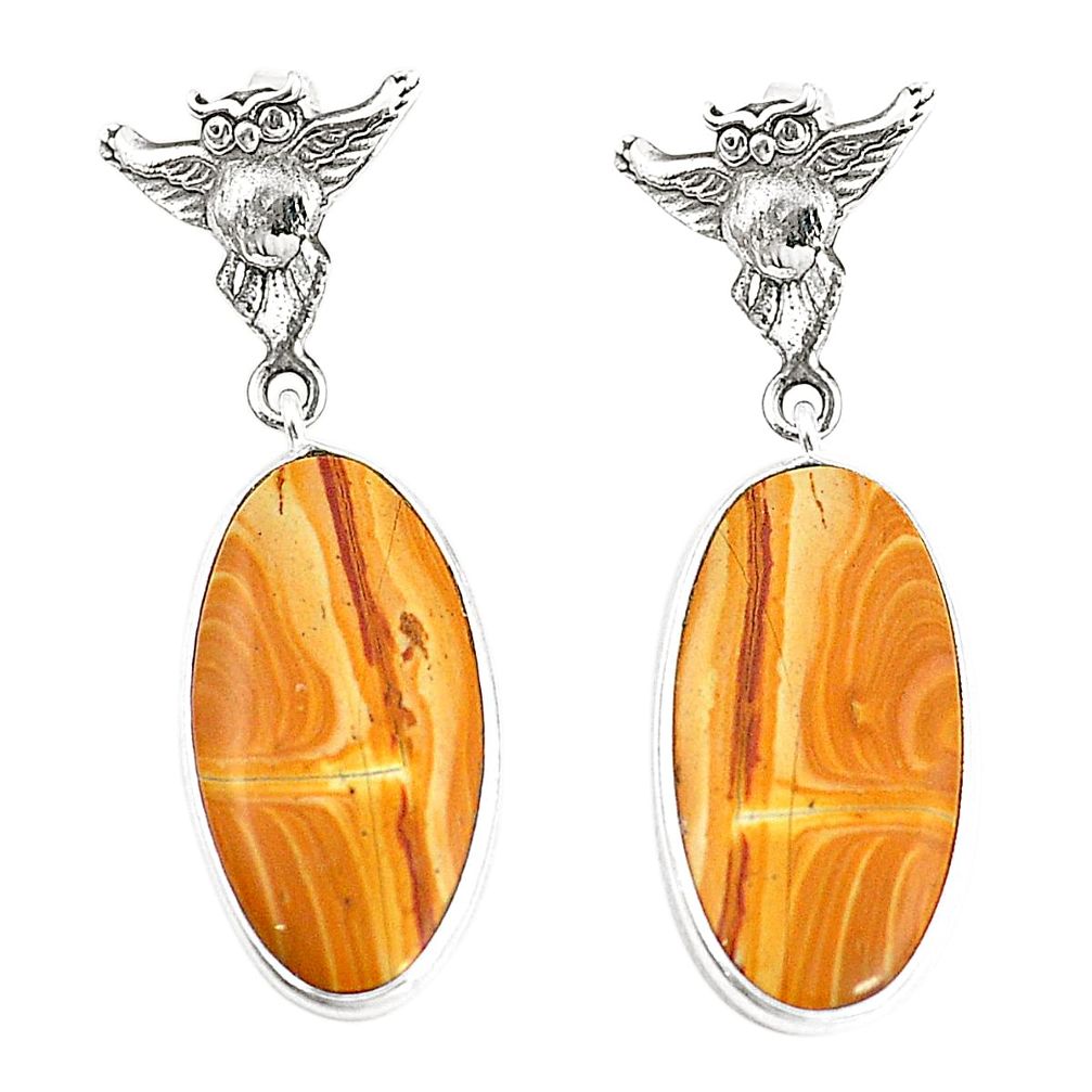 925 sterling silver natural yellow snakeskin jasper owl earrings jewelry m39184