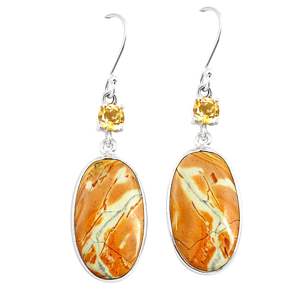 Natural yellow snakeskin jasper 925 silver dangle earrings jewelry m39195