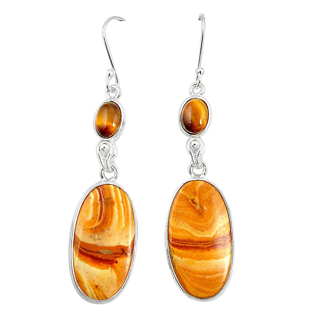 Natural yellow snakeskin jasper 925 silver dangle earrings jewelry m39200