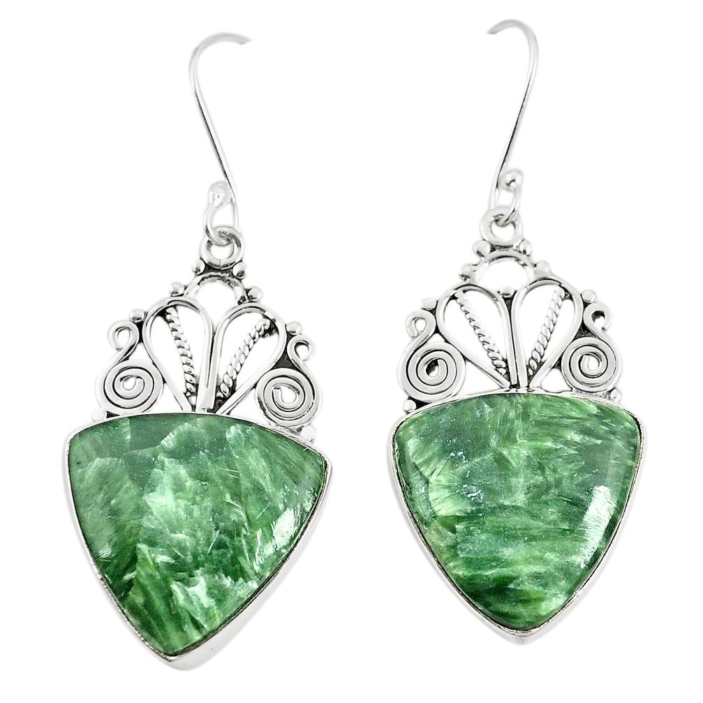 Natural green seraphinite (russian) 925 silver dangle earrings m39206
