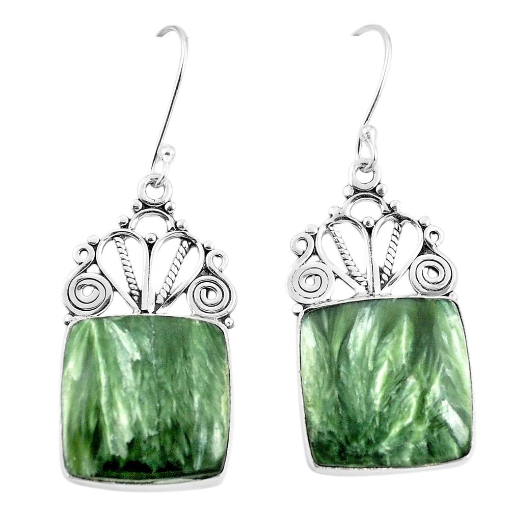 Natural green seraphinite (russian) 925 silver dangle earrings m39211