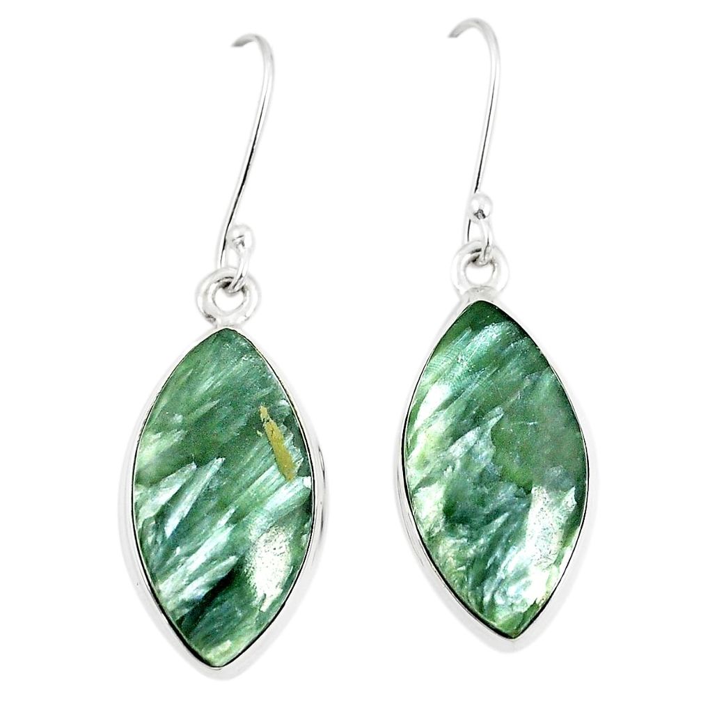 Natural green seraphinite (russian) 925 silver dangle earrings m39213