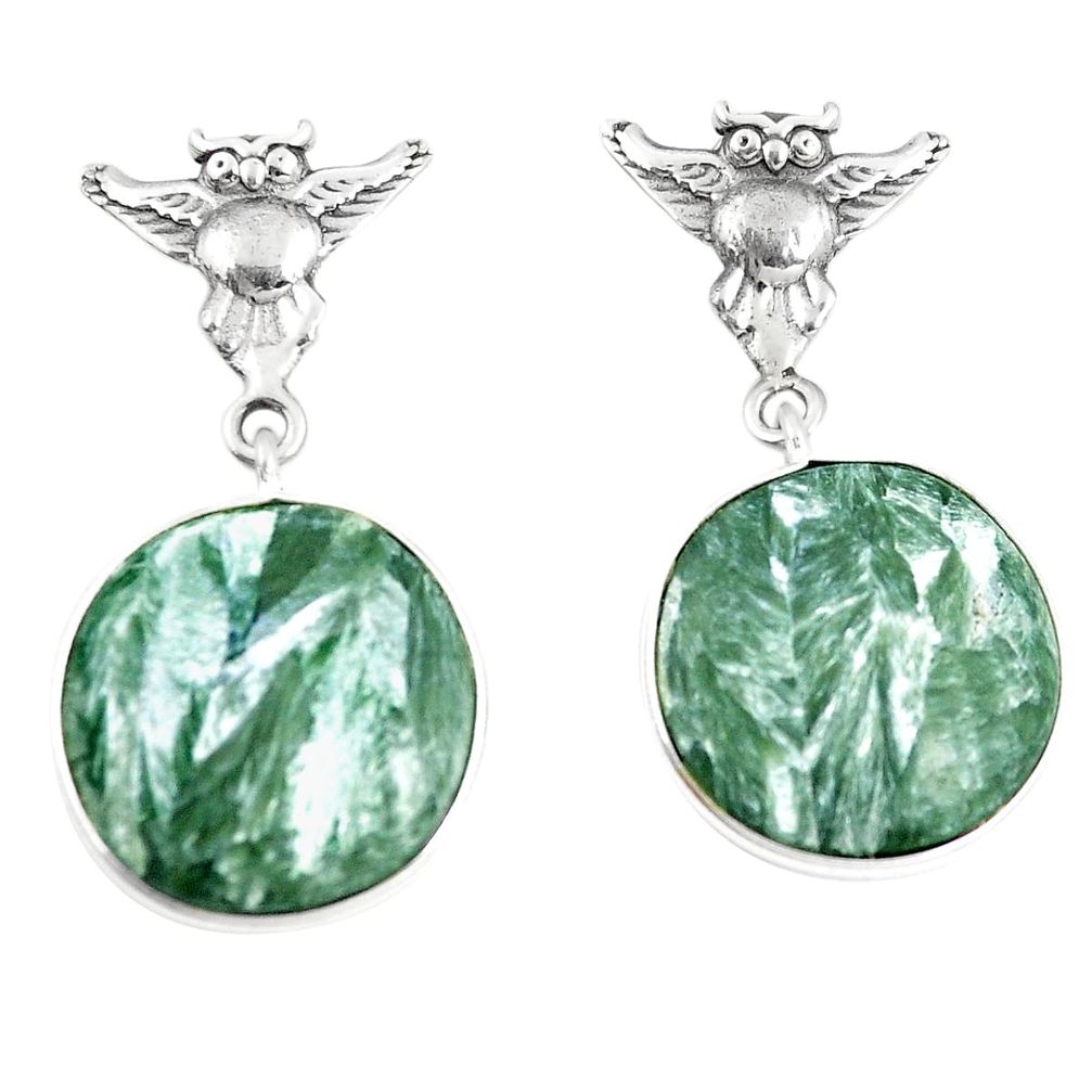 925 silver natural green seraphinite (russian) owl earrings jewelry m39219