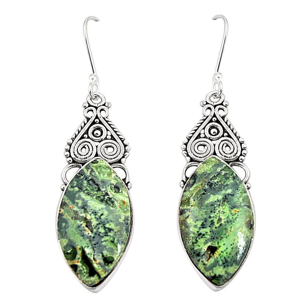 Natural green kambaba jasper (stromatolites) 925 silver earrings m39234