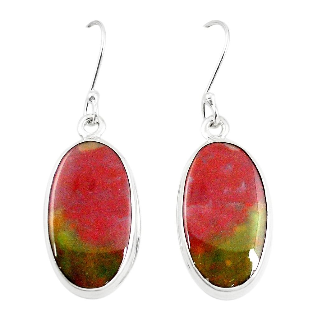 Natural green bloodstone african (heliotrope) 925 silver dangle earrings m39256