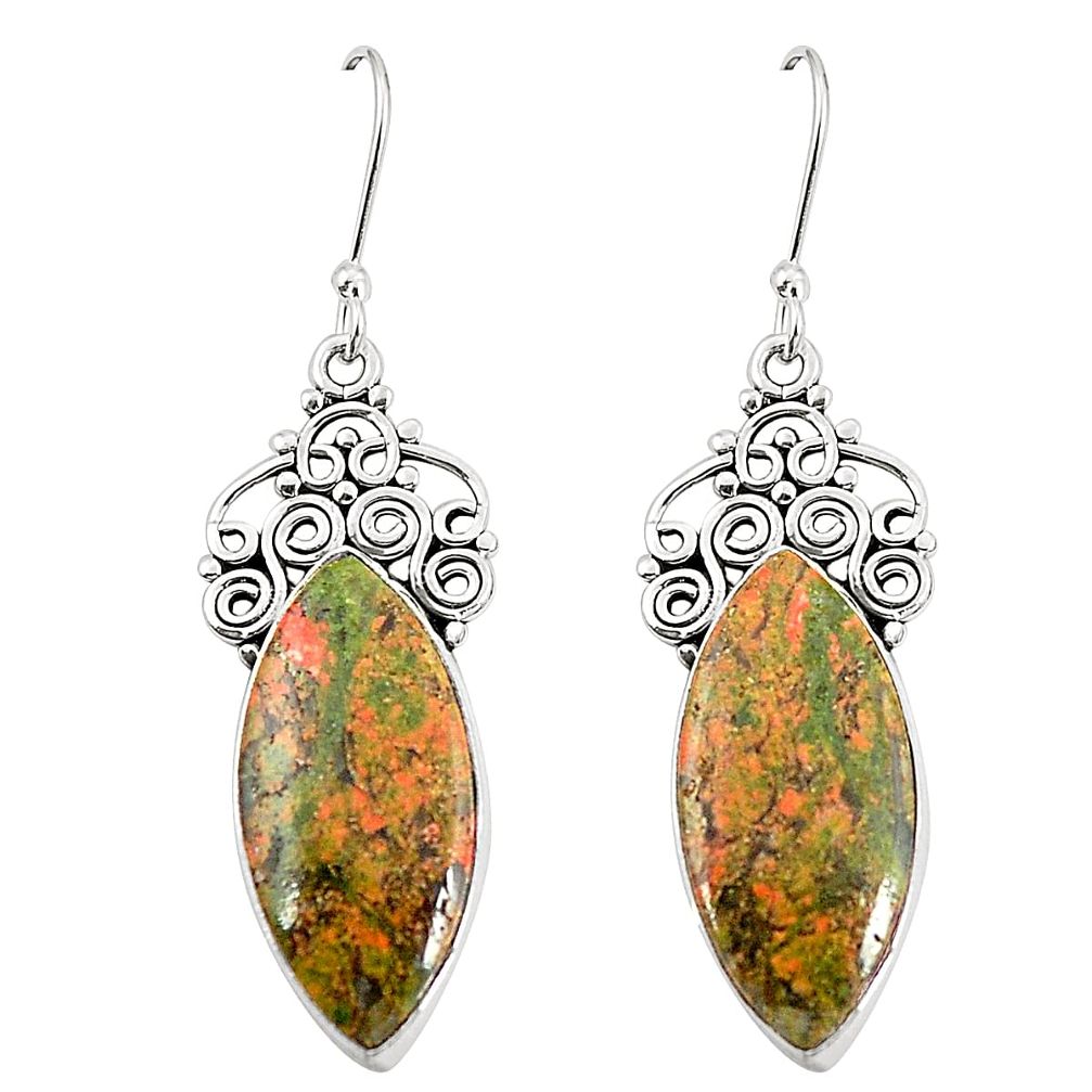 Natural green unakite 925 sterling silver dangle earrings jewelry m39272