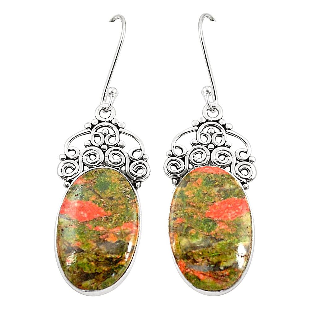 Natural green unakite 925 sterling silver dangle earrings jewelry m39278