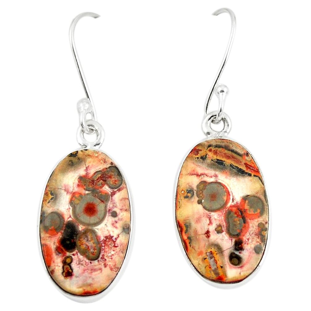 Natural brown leopard skin jasper 925 silver dangle earrings jewelry m39281