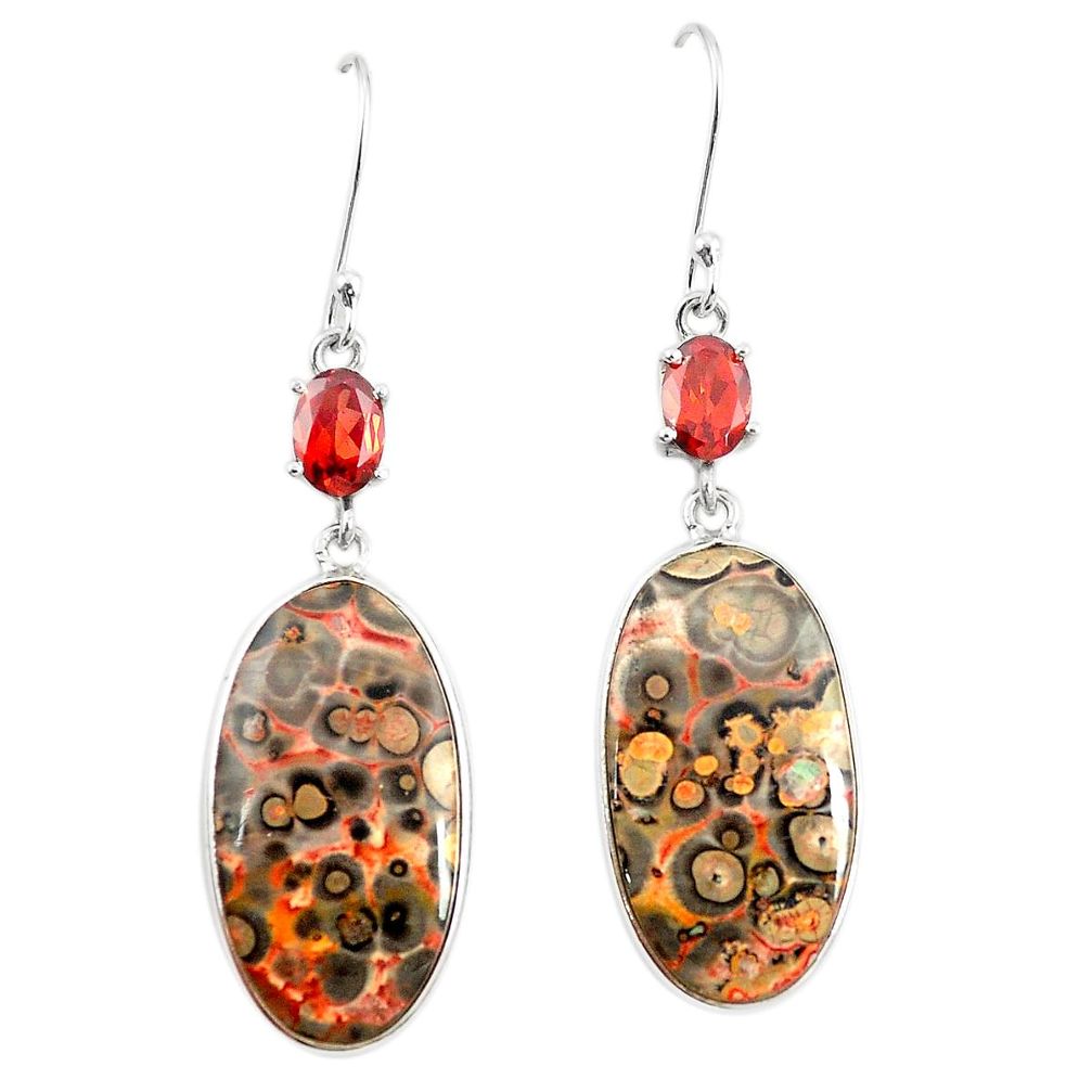 Natural brown leopard skin jasper 925 silver dangle earrings m39285