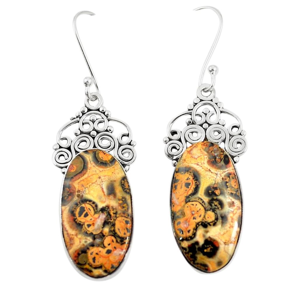 Natural brown leopard skin jasper 925 silver dangle earrings jewelry m39295