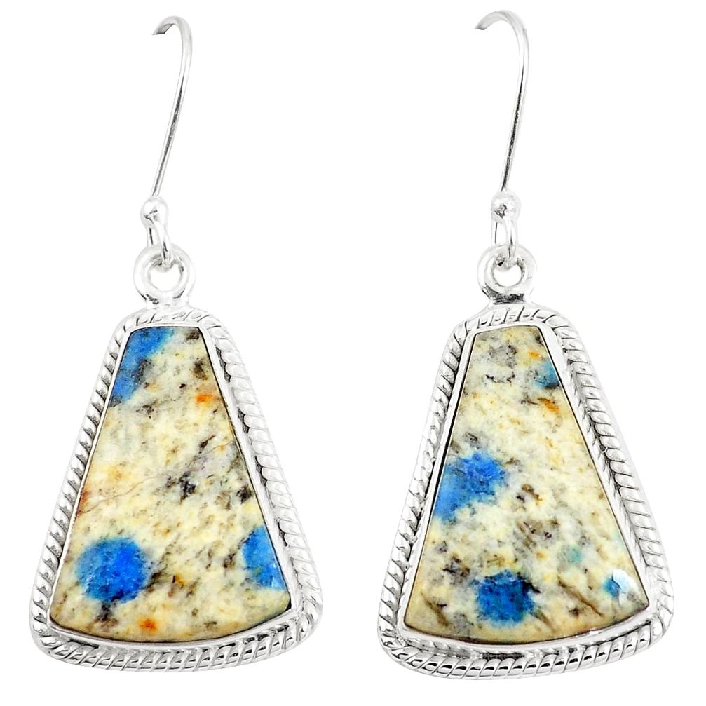 Natural k2 blue (azurite in quartz) 925 silver dangle earrings m39326