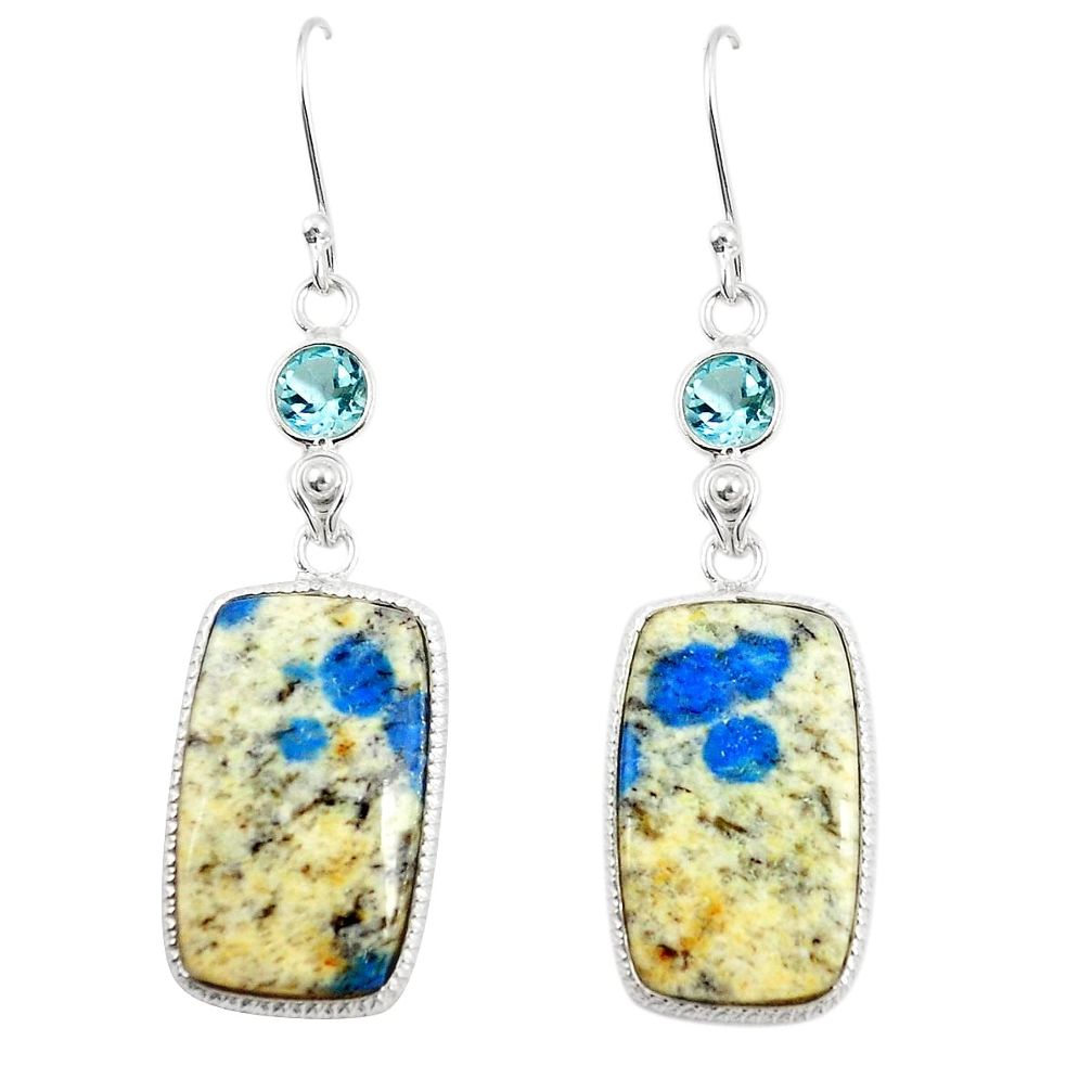 Natural k2 blue (azurite in quartz) 925 silver dangle earrings m39328