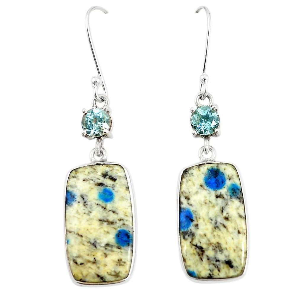 Natural k2 blue (azurite in quartz) 925 sterling silver dangle earrings m39331