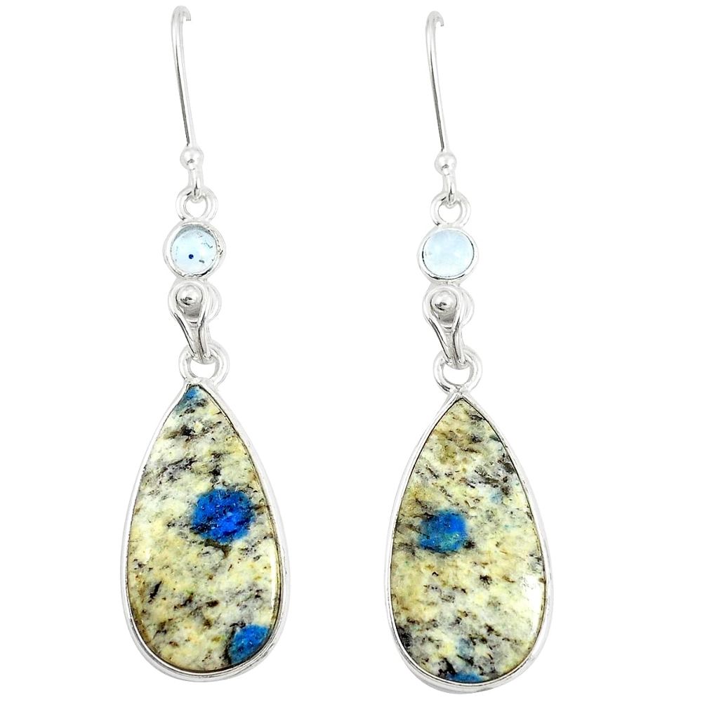 Natural k2 blue (azurite in quartz) 925 silver dangle earrings m39334