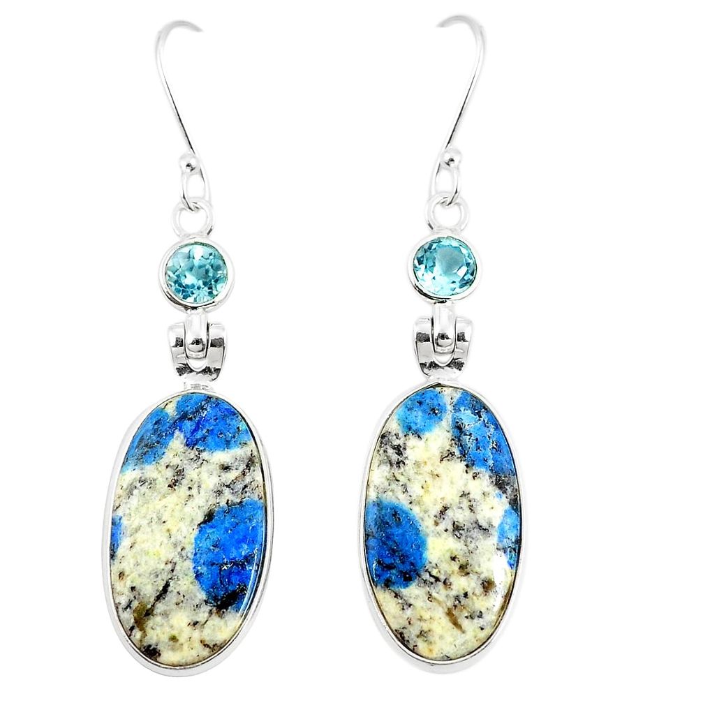 Natural k2 blue (azurite in quartz) 925 silver dangle earrings m39336