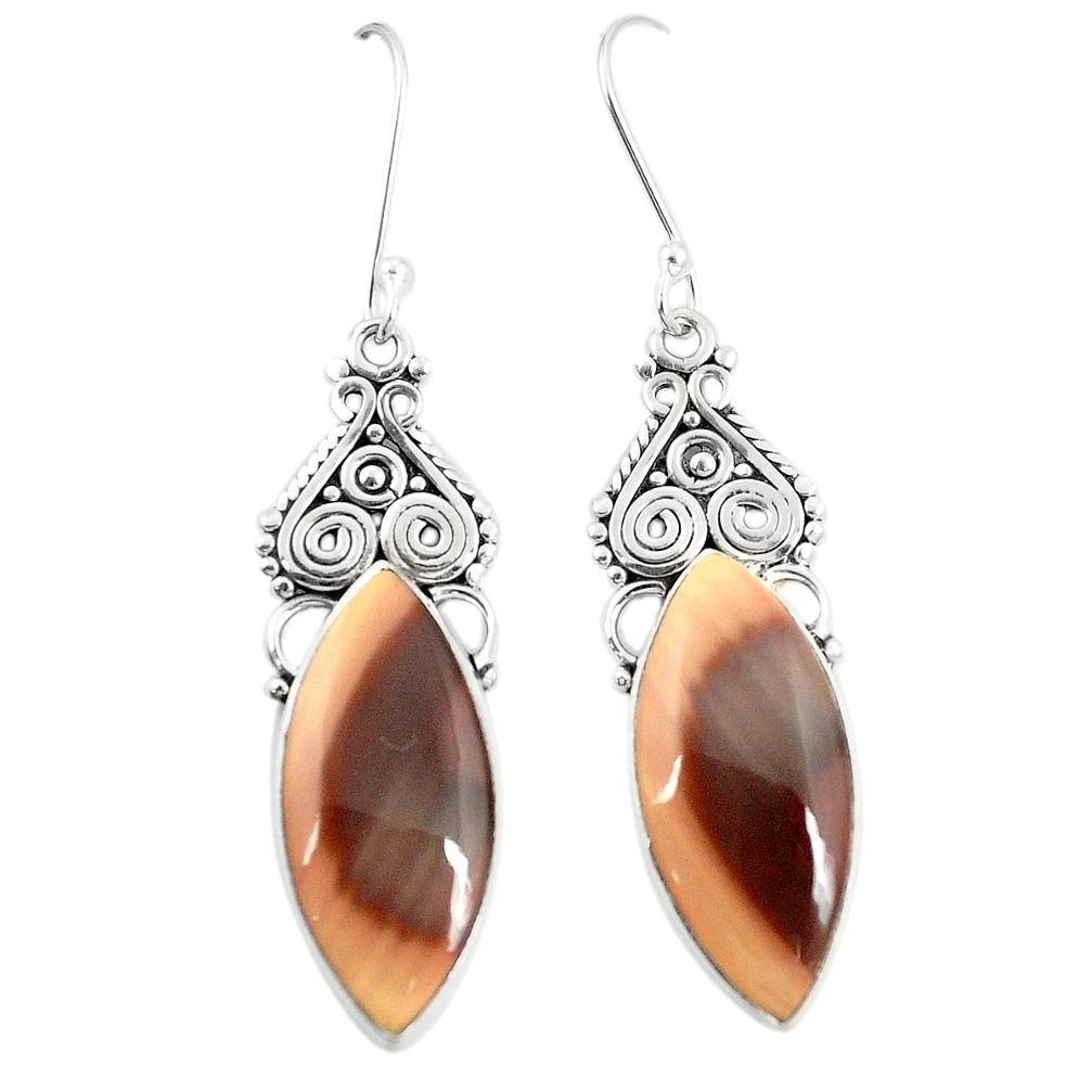 Natural brown imperial jasper 925 sterling silver dangle earrings m39366